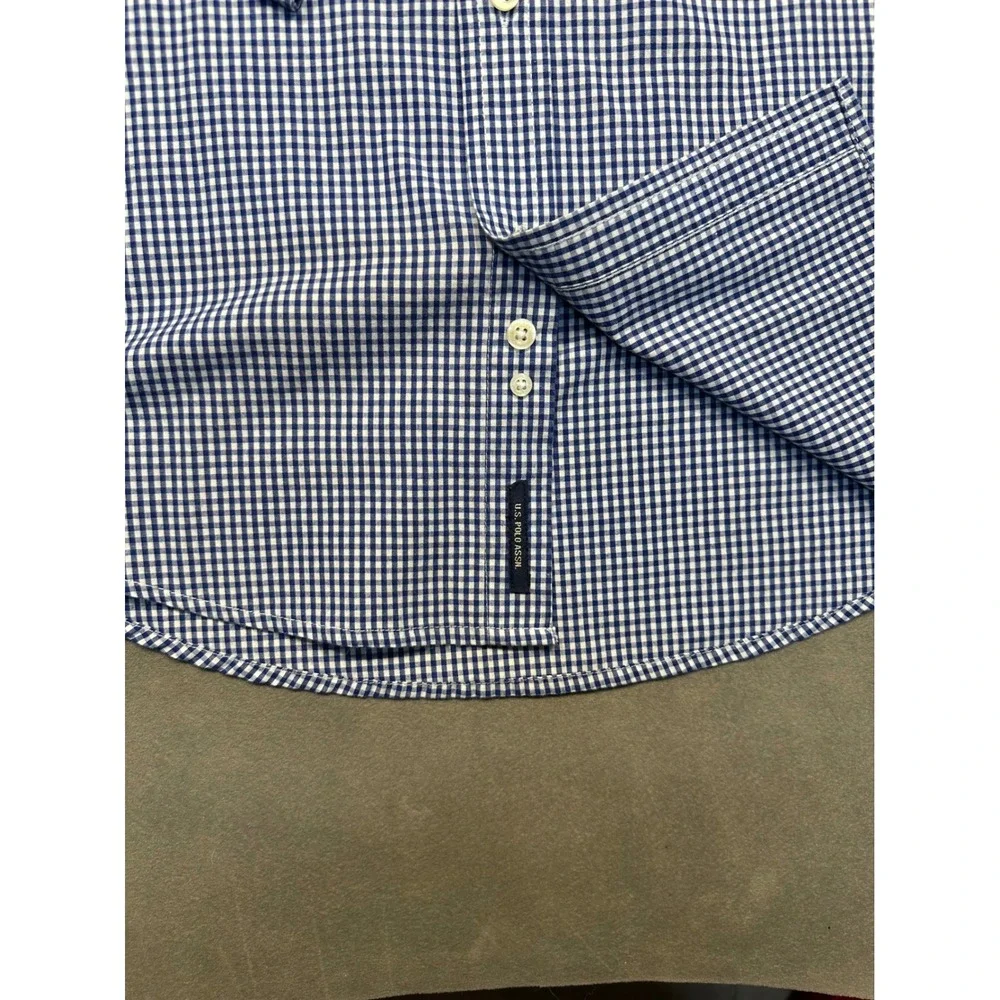 US Polo Mens Classic Fit Button Down Shirt Blue Gingham Check‎ Red Pony Size L